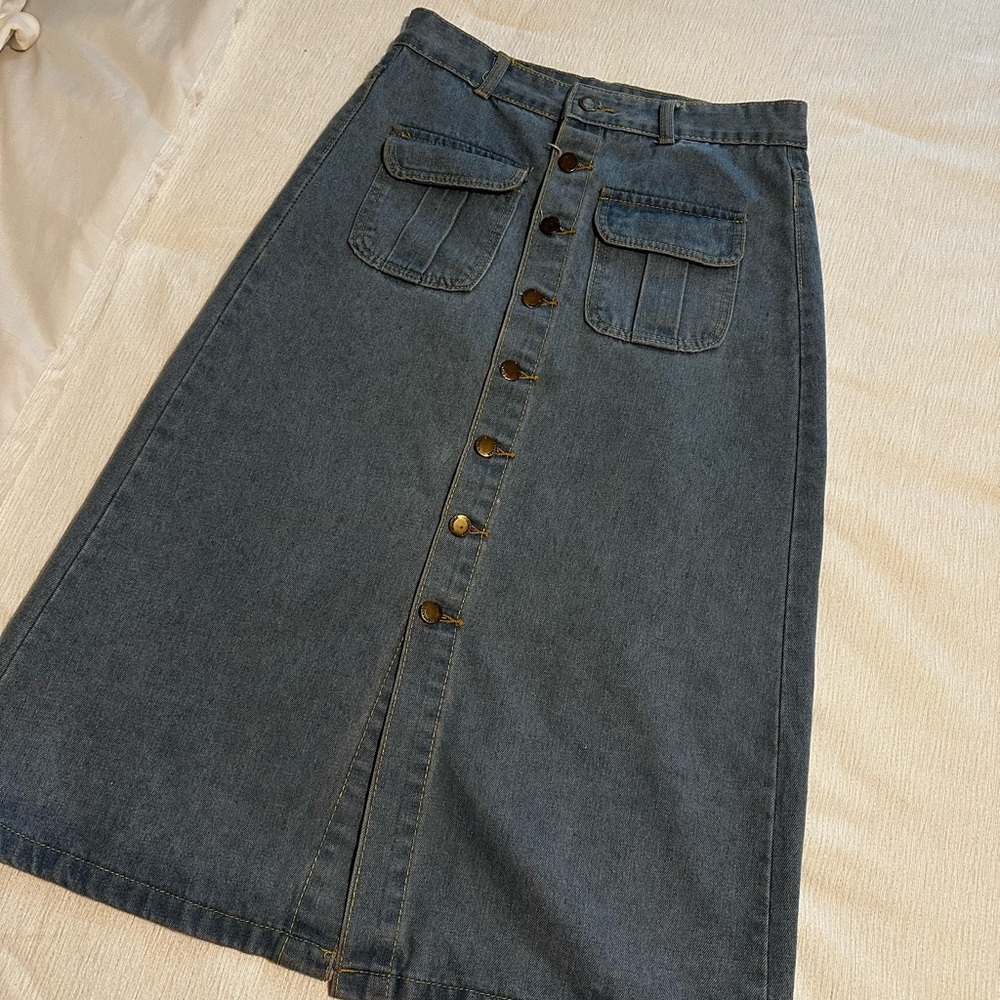 Denim Midi Skirt with Button Front
